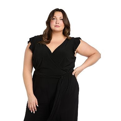 Plus Size R&M Richards Jersey Ruffle Cap Sleeves Wrap Top Jumpsuit
