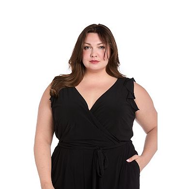 Plus Size R&M Richards Jersey Ruffle Cap Sleeves Wrap Top Jumpsuit