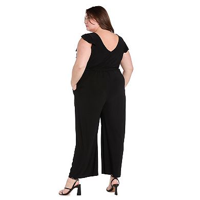 Plus Size R&M Richards Jersey Ruffle Cap Sleeves Wrap Top Jumpsuit