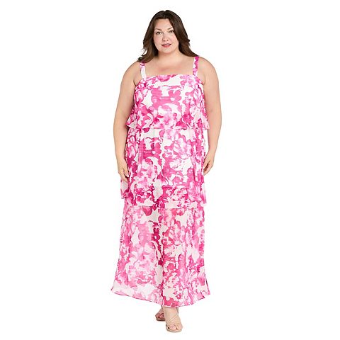 Женские платья R&M Plus Size R&M Richards Printed Chiffon Tiered Dress