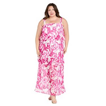 Plus Size R&M Richards Printed Chiffon Tiered Dress