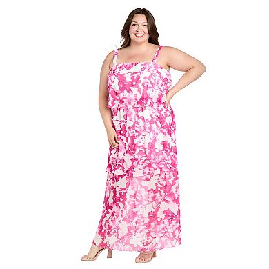 Plus Size R&M Richards Printed Chiffon Tiered Dress