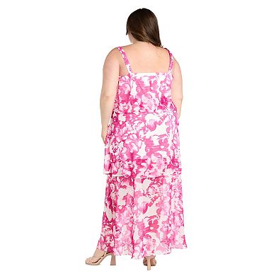 Plus Size R&M Richards Printed Chiffon Tiered Dress
