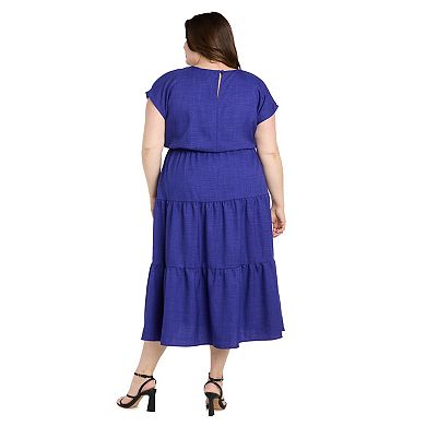 Plus Size R&M Richards Drop Waist Tiered Linen Dress & Bead Tie Detail