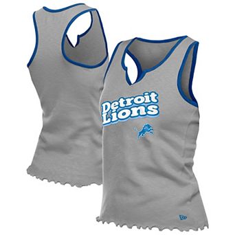 Women's�New Era Silver Detroit Lions Lettuce Hem Notch Neck Tri-Blend Tank Top