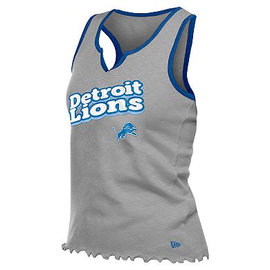 Women's New Era Silver Detroit Lions Lettuce Hem Notch Neck Tri-Blend Tank Top