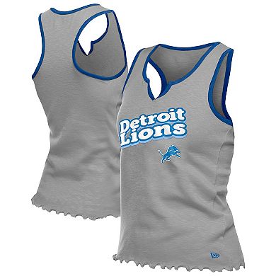 Women's New Era Silver Detroit Lions Lettuce Hem Notch Neck Tri-Blend Tank Top