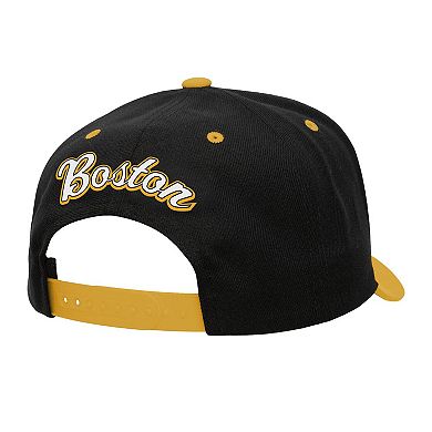Men's Mitchell & Ness Black/Gold Boston Bruins Backside Script 2-Tone Pro Crown Adjustable Hat