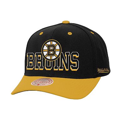Men's Mitchell & Ness Black/Gold Boston Bruins Backside Script 2-Tone Pro Crown Adjustable Hat