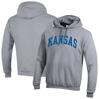 Men's Champion Heather Gray Kansas Jayhawks Basic Arch Fleece Pullover Hoodie