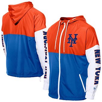 Men's�New Era Royal/Orange New York Mets Color Block Full-Zip Hoodie Windbreaker