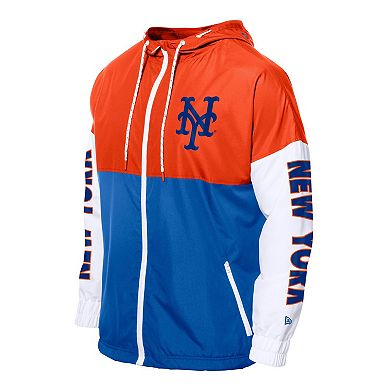 Men's�New Era Royal/Orange New York Mets Color Block Full-Zip Hoodie Windbreaker