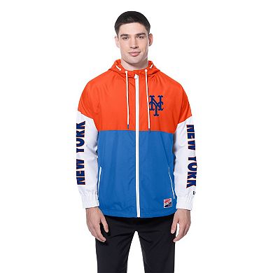 Men's�New Era Royal/Orange New York Mets Color Block Full-Zip Hoodie Windbreaker