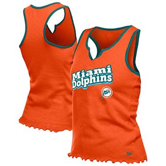 Women's�New Era Orange Miami Dolphins Lettuce Hem Notch Neck Tri-Blend Tank Top
