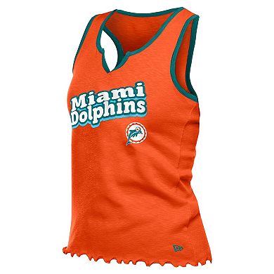 Women's�New Era Orange Miami Dolphins Lettuce Hem Notch Neck Tri-Blend Tank Top