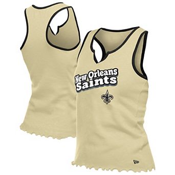 Women's�New Era Gold New Orleans Saints Lettuce Hem Notch Neck Tri-Blend Tank Top