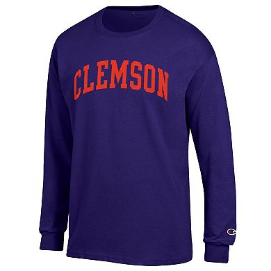 Men's Champion Purple Clemson Tigers Basic Arch Long Sleeve T-Shirt