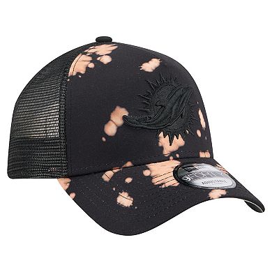 Men's New Era Black Miami Dolphins Bleached 9FORTY A-Frame Adjustable Hat