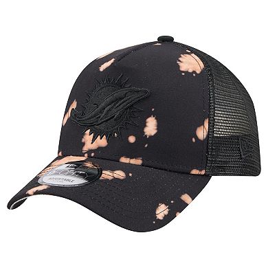 Men's New Era Black Miami Dolphins Bleached 9FORTY A-Frame Adjustable Hat