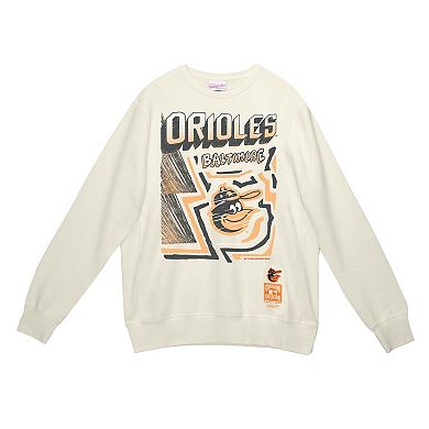 Men's Mitchell & Ness Cream Baltimore Orioles Sidewalk Sketch Pullover Hoodie