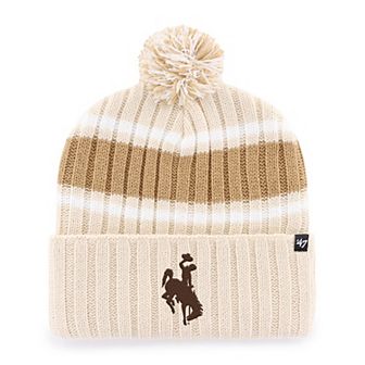 Men's '47 Tan Wyoming Cowboys Plateau Cuffed Knit Hat with Pom