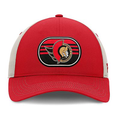 Men's Fanatics Red/Gray Ottawa Senators 2025 Stanley Cup Playoffs Locker Room Trucker Adjustable Hat