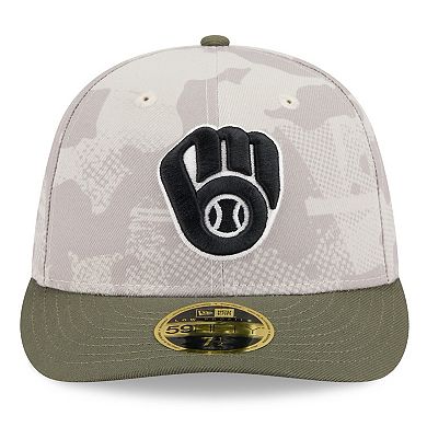 Men's New Era Light Beige/Olive Milwaukee Brewers 2025 Armed Forces Day Low Profile 59FIFTY Fitted Hat