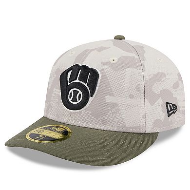 Men's New Era Light Beige/Olive Milwaukee Brewers 2025 Armed Forces Day Low Profile 59FIFTY Fitted Hat