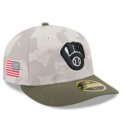 Men's New Era Light Beige/Olive Milwaukee Brewers 2025 Armed Forces Day Low Profile 59FIFTY Fitted Hat