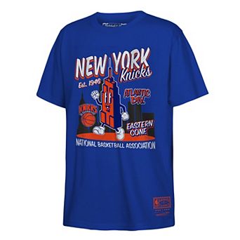 Youth Mitchell & Ness Blue New York Knicks Retro Mascot Script T-Shirt