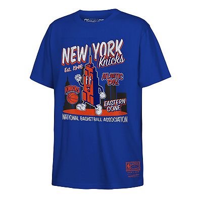 Youth Mitchell & Ness Blue New York Knicks Retro Mascot Script T-Shirt