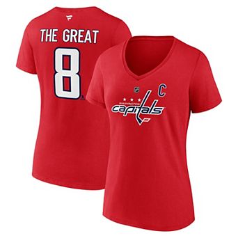 Women's Fanatics Alexander Ovechkin Athletic Red Washington Capitals NHL All-Time Leading Goal Scorer The Great 8 Name & Number V-Neck T-Shirt