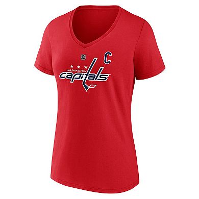 Women's Fanatics Alexander Ovechkin Athletic Red Washington Capitals NHL All-Time Leading Goal Scorer The Great 8 Name & Number V-Neck T-Shirt