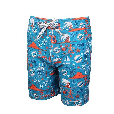 Youth Wes & Willy Aqua Miami Dolphins Luau Swim Trunks