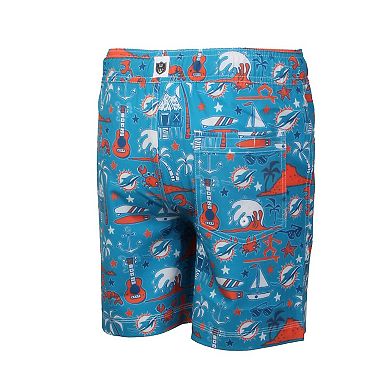 Youth Wes & Willy Aqua Miami Dolphins Luau Swim Trunks