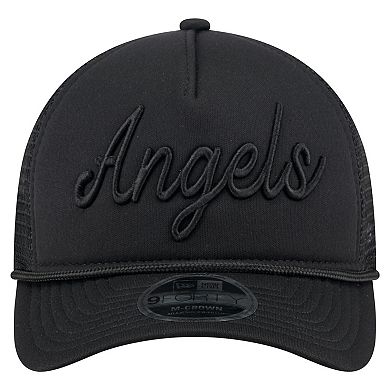 Men's New Era Black Los Angeles Angels City Initial 9FORTY A-Frame M-Crown Adjustable Trucker Hat