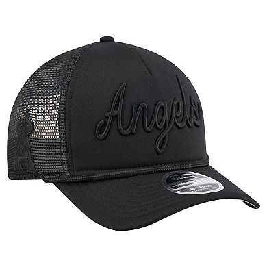 Men's New Era Black Los Angeles Angels City Initial 9FORTY A-Frame M-Crown Adjustable Trucker Hat