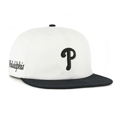 Men's '47 White/Black Philadelphia Phillies Foundation Captain Snapback Hat