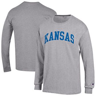 Men's Champion Heather Gray Kansas Jayhawks Basic Arch Long Sleeve T-Shirt