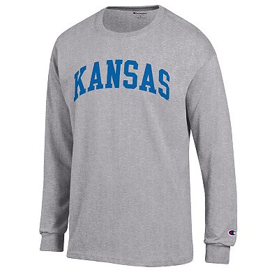 Men's Champion Heather Gray Kansas Jayhawks Basic Arch Long Sleeve T-Shirt