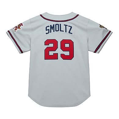 Men's Mitchell & Ness John Smoltz Gray Atlanta Braves 1995 Throwback Authentic Jersey