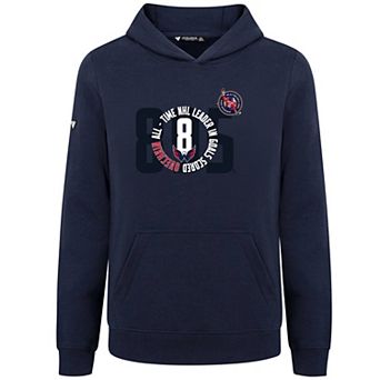 Youth Levelwear Alexander Ovechkin Navy Washington Capitals NHL All-Time Leading Goal Scorer Milestone Name & Number Podium Pullover Hoodie