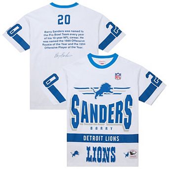 Men's�Mitchell & Ness Barry Sanders White Detroit Lions Name & Number Team Origins Vintage Logo T-Shirt