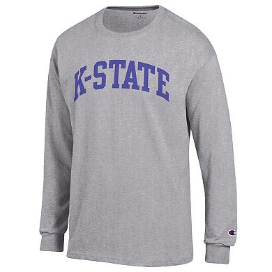 Men's Champion Heather Gray Kansas State Wildcats Basic Arch Long Sleeve T-Shirt
