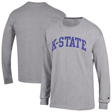 Men's Champion Heather Gray Kansas State Wildcats Basic Arch Long Sleeve T-Shirt