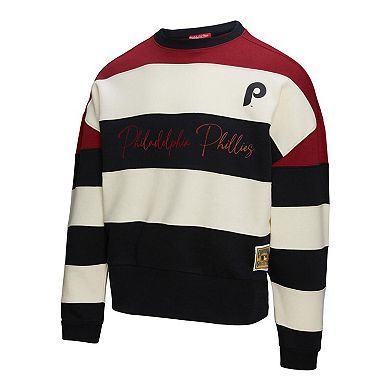 Women's Mitchell & Ness Burgundy/Black Philadelphia Phillies Cooperstown Collection Blocked Fleece Pullover Sweatshirt