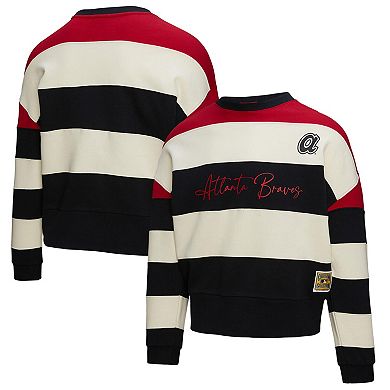 Women's Mitchell & Ness Red/Black Atlanta Braves Cooperstown Collection Blocked Fleece Pullover Sweatshirt