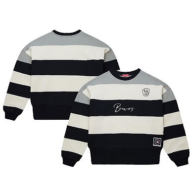 Women's Mitchell & Ness Gray/Black Milwaukee Brewers Cooperstown Collection Blocked Fleece Pullover Sweatshirt