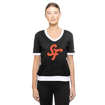 Women's New Era Black San Francisco Giants 2025 City Connect Rhinestone V-Neck T-Shirt