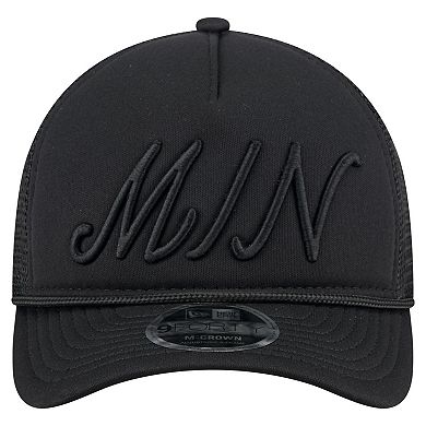 Men's New Era Black Minnesota Twins City Initial 9FORTY A-Frame M-Crown Adjustable Trucker Hat